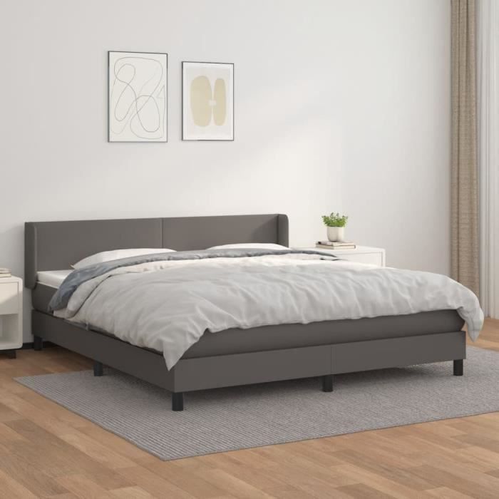 3130677 vidaXL Lit à sommier tapissier avec matelas Gris 180x200 cm Similicuir