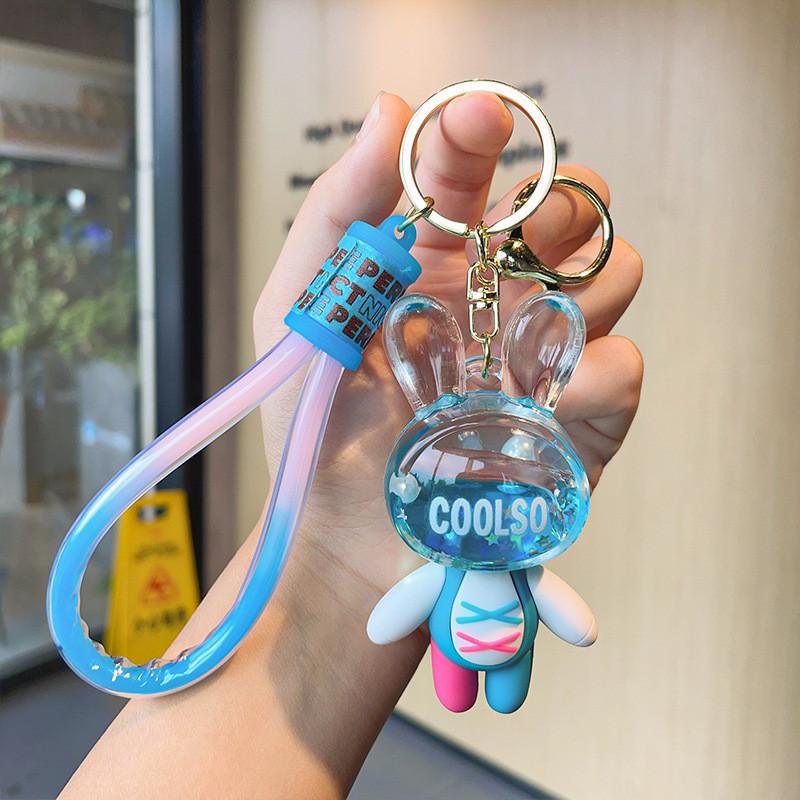 Adorable Acrylic Sand Flow Bunny Keychain Cute Couples Car Bag Key Accessory Gift
