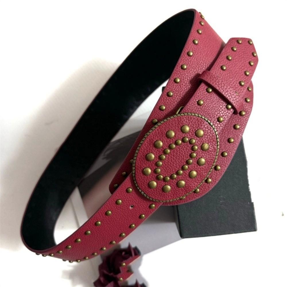 Rhinestone Flower Retro Street Rivet Belt Rivet PU Leather Belt Fashion Wide Waistband  Pants