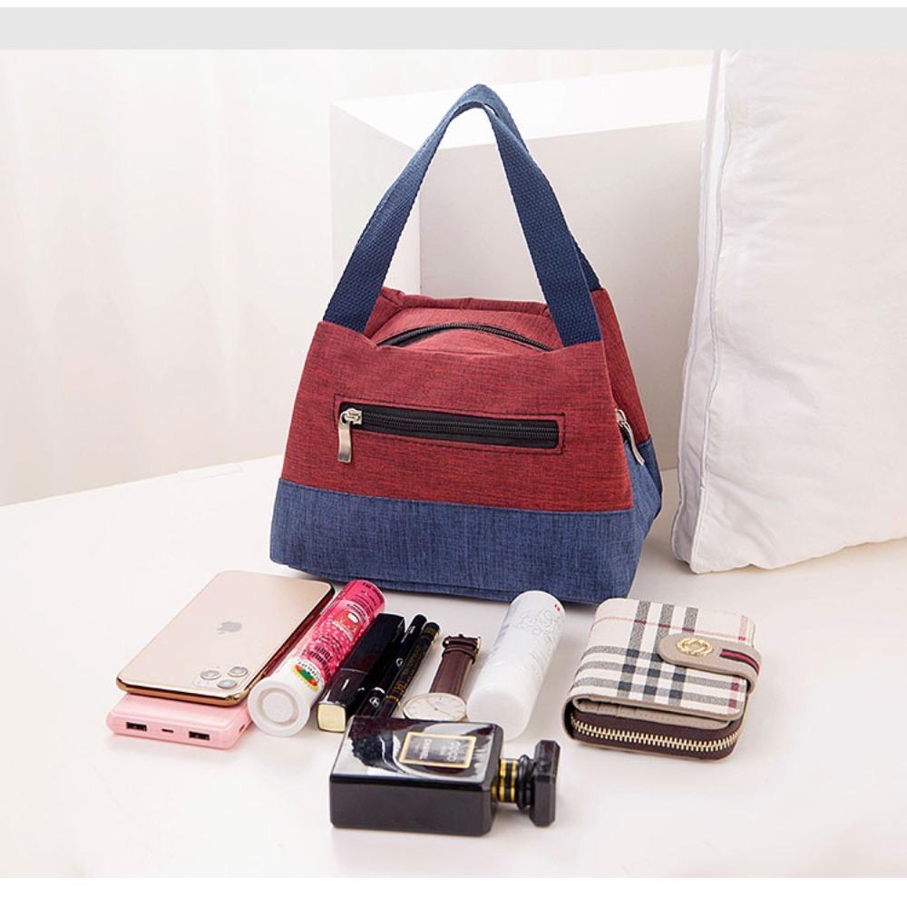 Thickened Oxford Canvas Lunch Bag Women Floral Handbag Portable Tote Lunch Box Bag Daily Hand Purse for Work