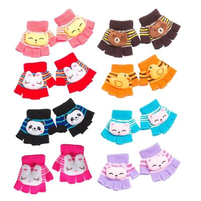 Kids Cartoon Animal Warm Gloves Handwoven Half Finger Gloves Universal Handwear