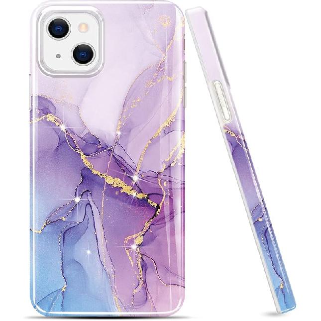 luolnh Compatible with iPhone 13 Case Marble Design Shockproof Slim Soft Silicone Bumper Cover Phone Case for iPhone 13 6.1 Inch(Abstract Purple
