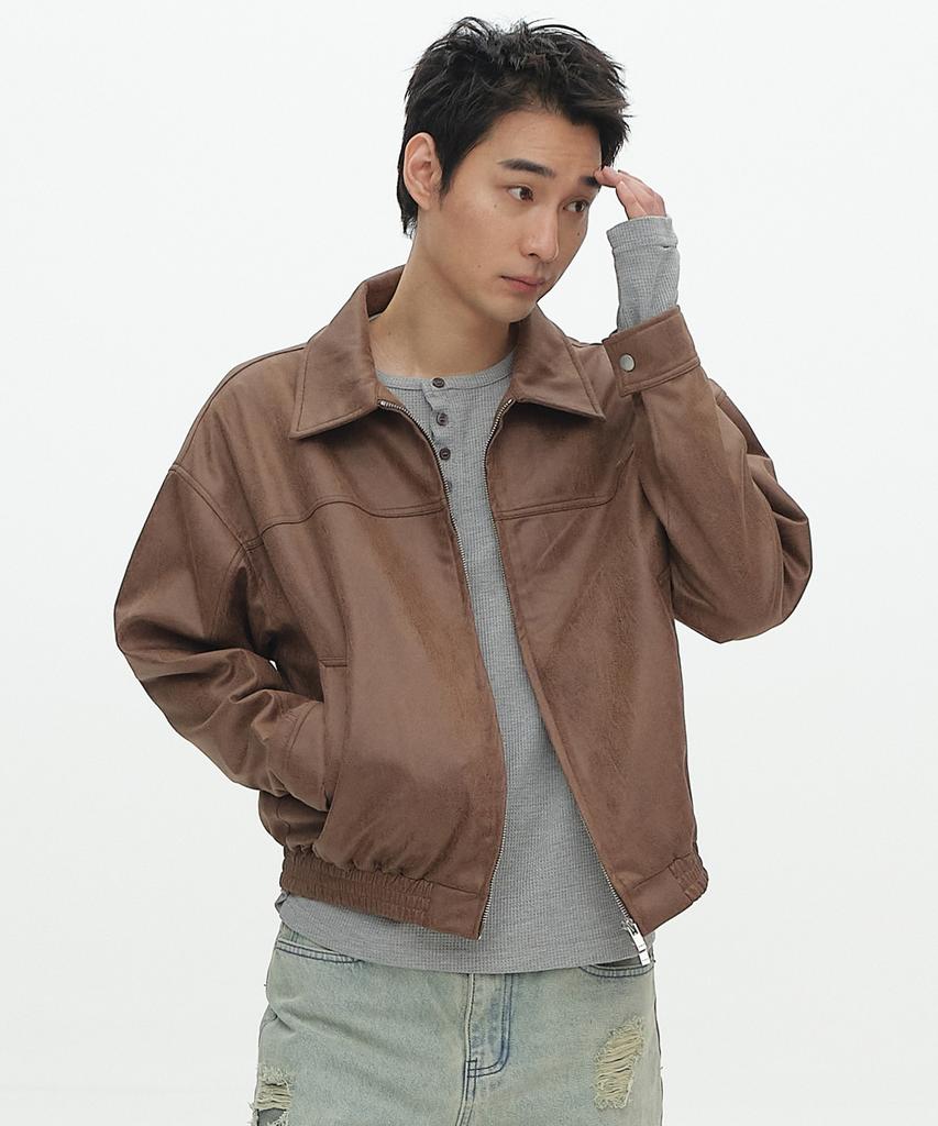 Placestudioman Minimal Suede Standard Two-Way Authentic Blouson Zip-Up Jacket [Brown]