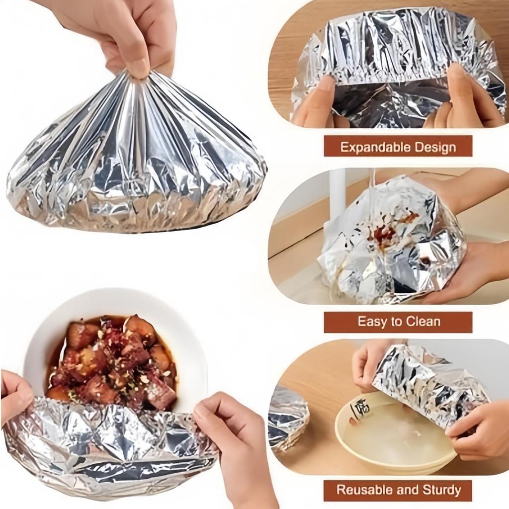 10 Stück Wiederverwendbare Aluminiumfolie Elastische Schüsselabdeckungen Frischhalte-Lebensmittelversiegelungsabdeckungen Langlebige Schüsseldeckel für Zuhause Küche BBQ Picknick