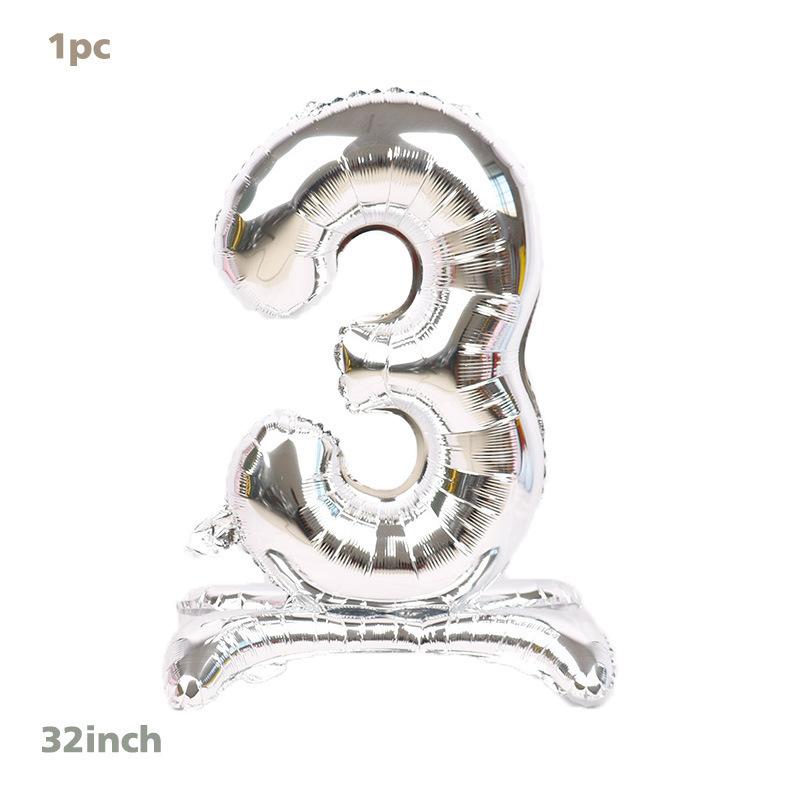 32 Inch Number 3 Foil Balloon with Stand Inflatable Aluminum Foil Balloon for Party Decoration Event Supplies