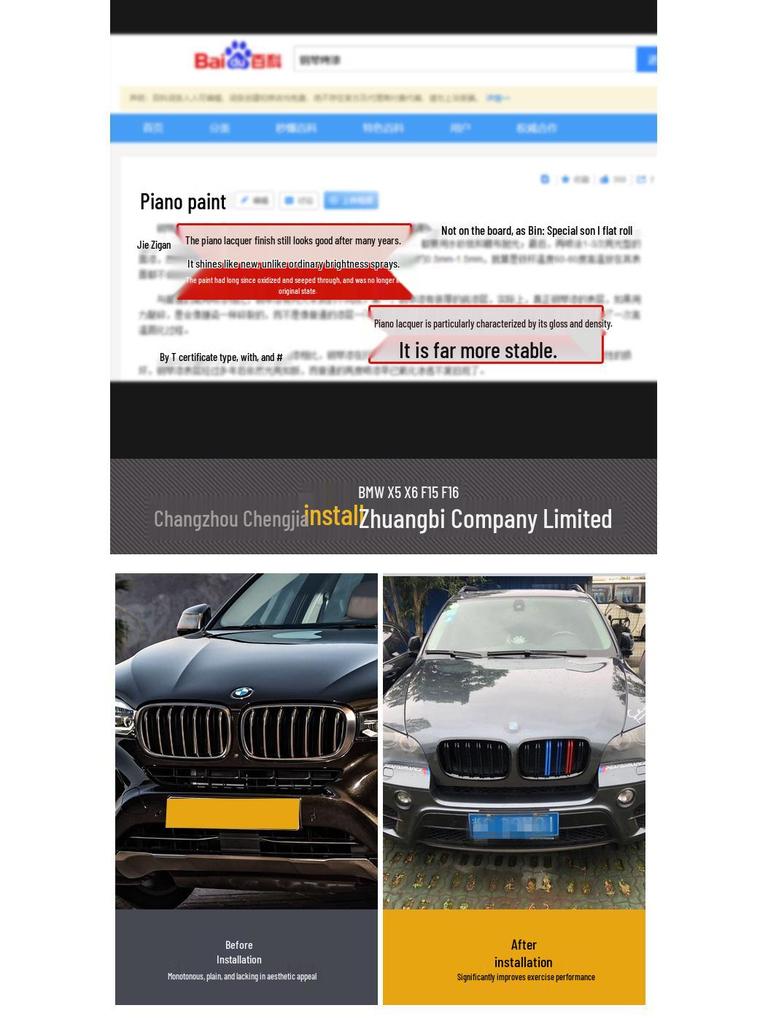 Glossy Black Grille for BMW X5/X6 F15/F16 Models (2014-2017) with Dual-Line Tri-Color Design