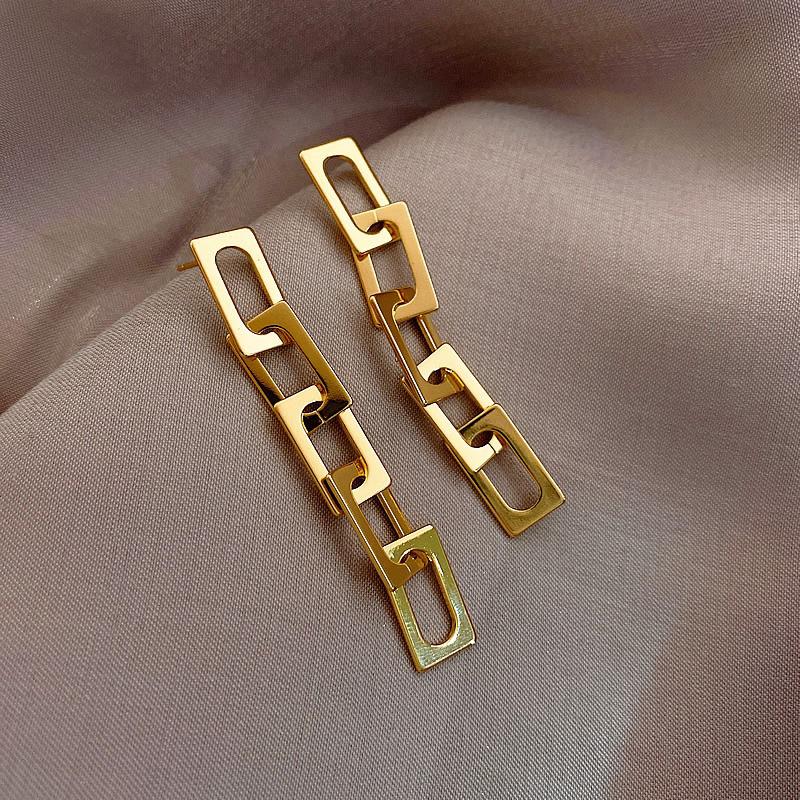New Trendy Classic Gold Color Drop Metal Stud Earrings For Woman Korean Temperament Goth Party Jewelry Girls Unusual Accessory