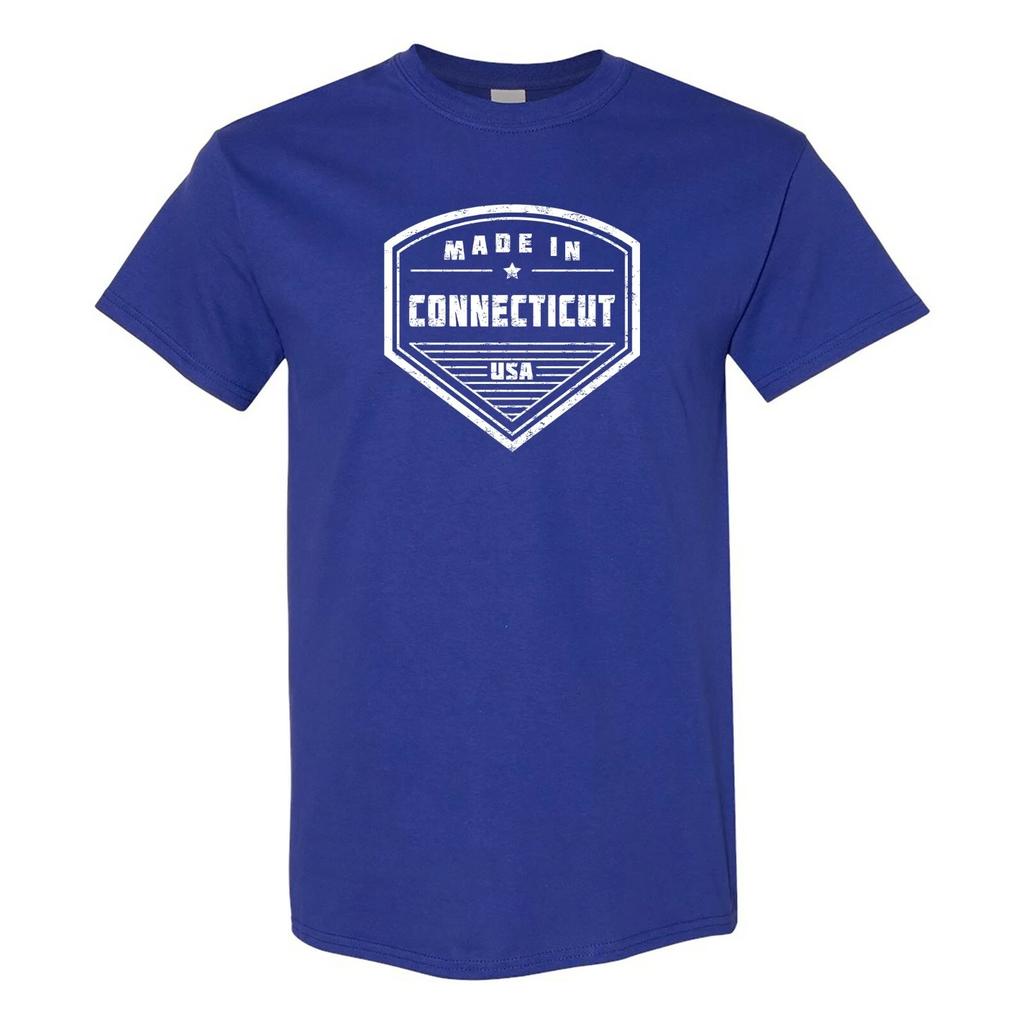 Made In Connecticut Badge- Classic City Sports Team T-Shirt - Cobalt