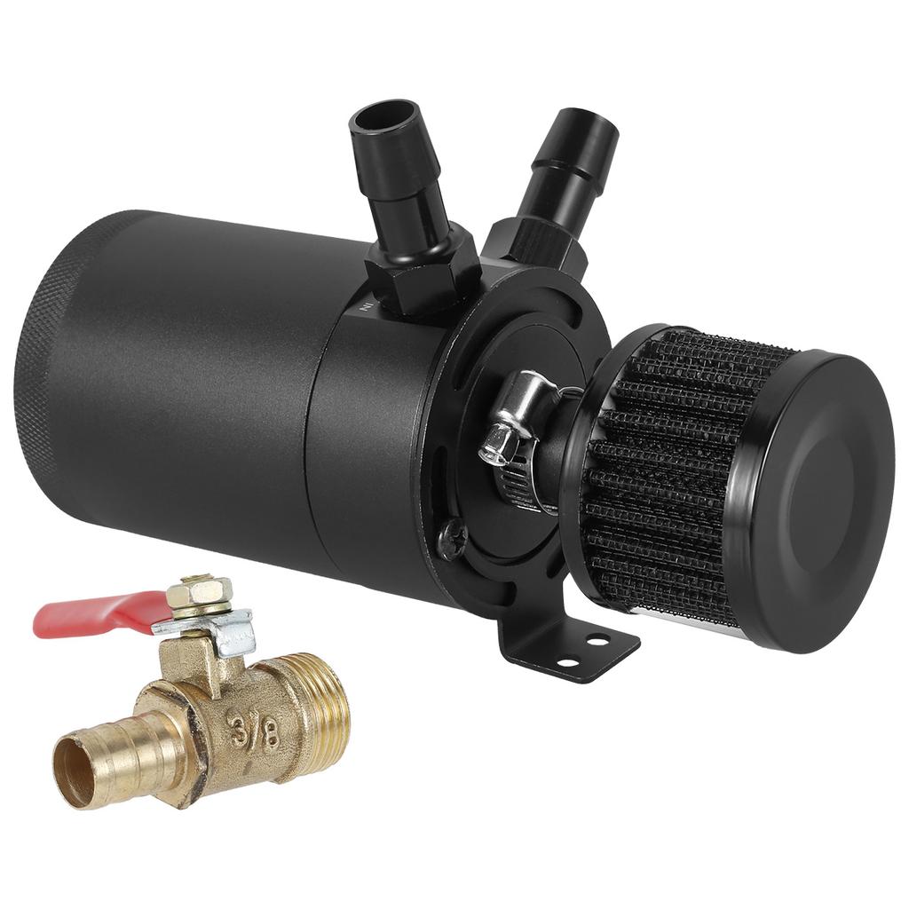 Ölabscheider Auffangbehälter Tank Kit mit 2 Anschlüssen 150ml Aluminium Ölreservoir Tank Ablassventil Filter 3/8 Zoll NPT Kraftstoffleitung
