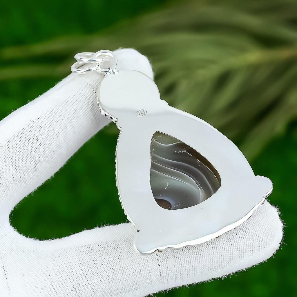 Sterling Silver Pear Botswana Agate Gemstone Wife Bezel Handmade Pendant Jewelry