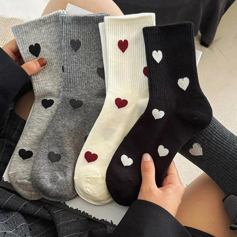 Autumn Winter Women's Socks Cute Heart Shaped Mid Tube New Ins Trendy Trendy Versatile High Beauty Duty Series Socks 1/5 Pairs
