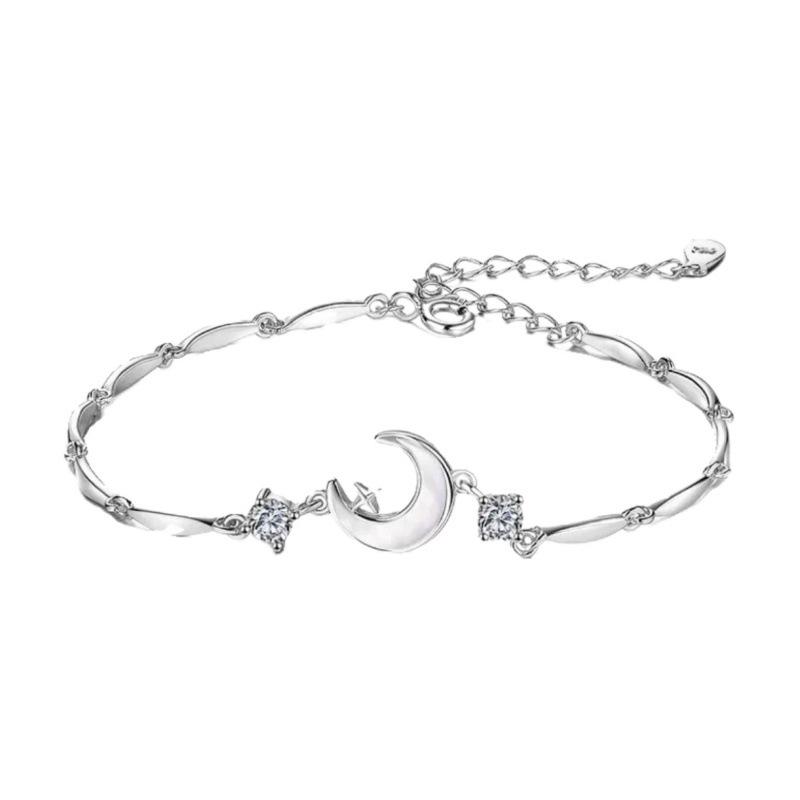 S925 Sterling Silver Star Moon Mother - of - Pearl Bracelet for Women Minimalist Daily Wear Gift for Friends 925 silver белый