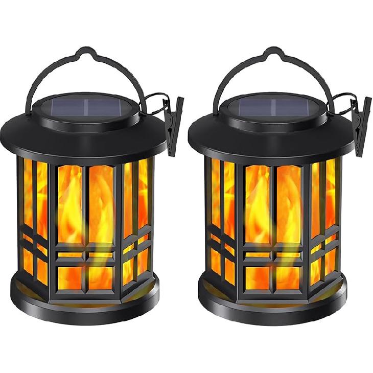 Solar Outdoor Lanterns Waterpoof,Flame Flickering Effect for Outdoor Garden, Pathway, Lawn Landscape Decorations