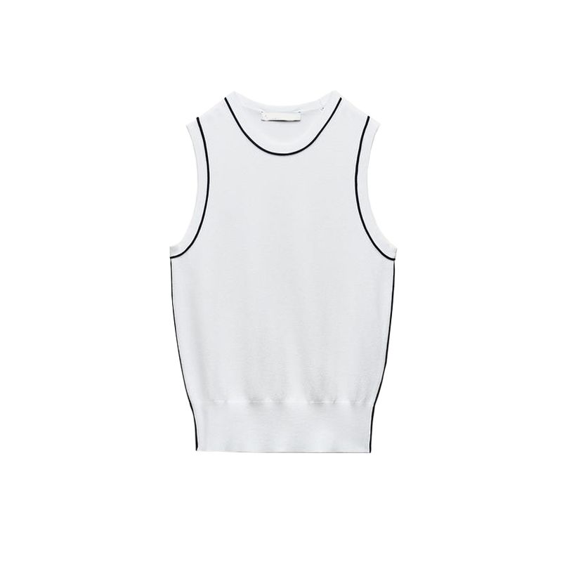 Spring New Arrival Fashion Casual Vest round Neck Straight-leg Slim-Fit Contrast Colors Trim Plain Stitch Tops 8851008