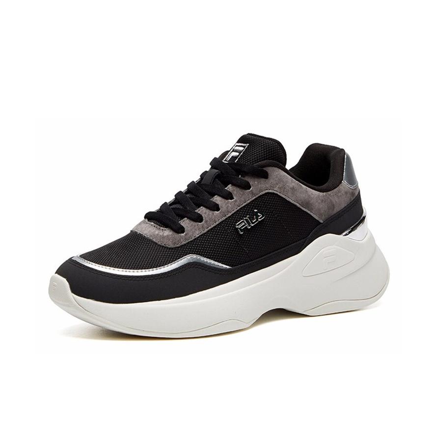 FILA Faux Leather Fabric Comfortable Versatile Shock Absorbing Wear Resistant Low Top Casual Shoes Women sneaker Black Gray F12W114208FBQ