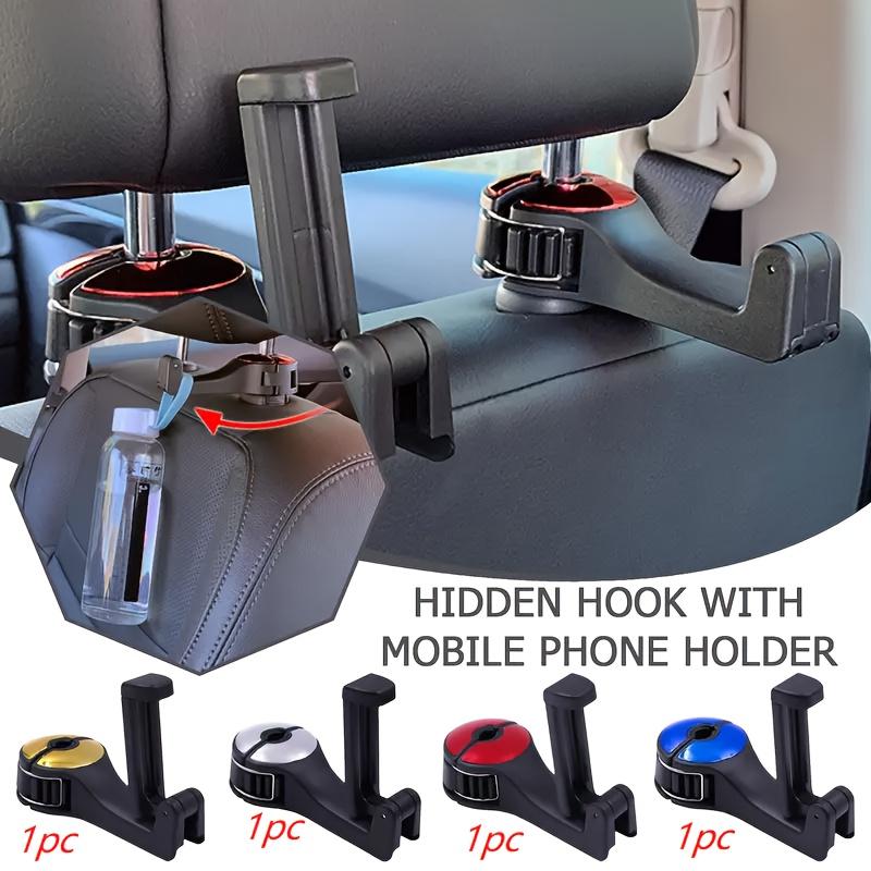 1pc Universal Car Headrest Hidden Hook with Mobile Phone Holder - Durable PVC Material, 2-in-1 Design for Wallets, Bags, and Phone Storage