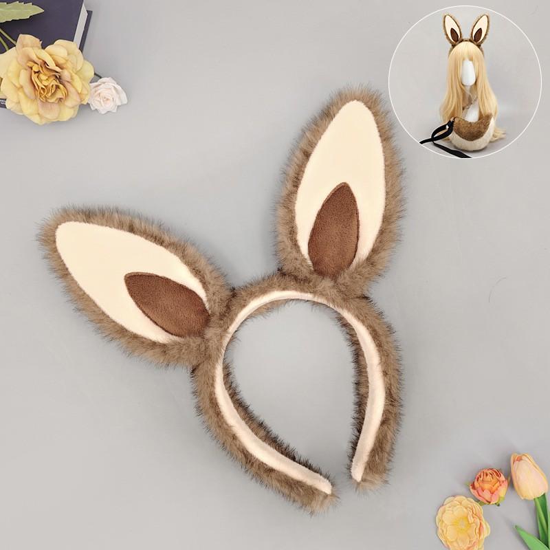 Cute Plush Rabbit Ear Headband With Tail Set Party Costume Cosplay Festival Performance Accessory