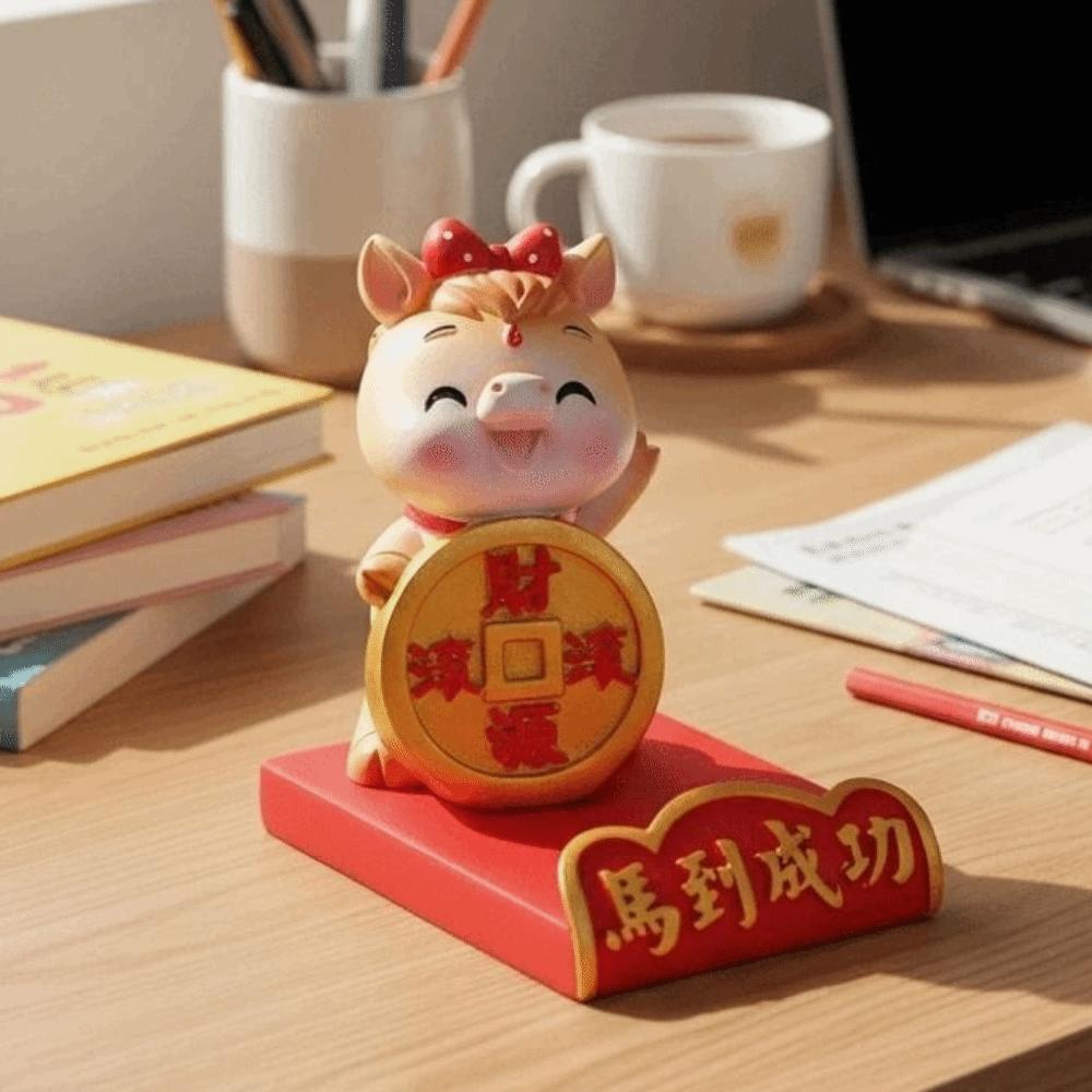 Mascot Horse Year Figurines Resin Crafts Mobile Phone Stand Lion Dance Ornaments Home Party Decor