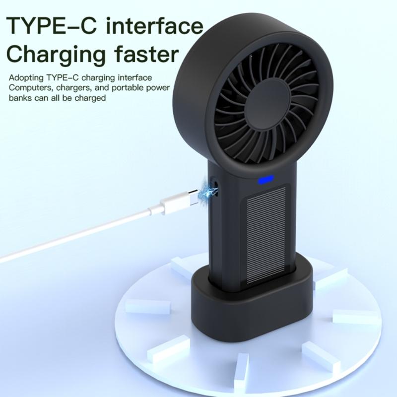 Portable Solar Charging Hand Fan 5 Speed Blower Handheld Fan Rechargeable Replacement For Camping Hiking Indoor Use