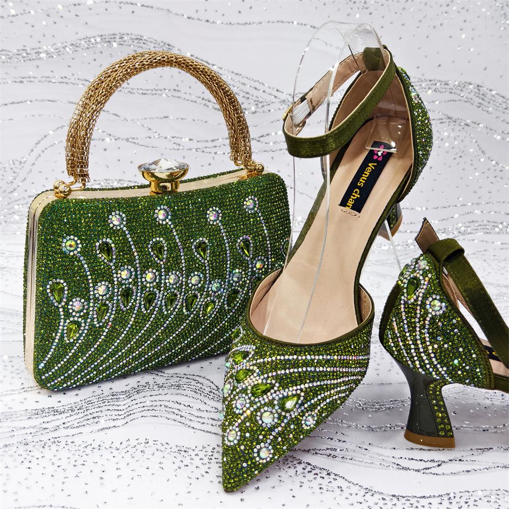 European & American Women's Pointed-Toe High Heels and 3D Abstract Pattern Handbag Set