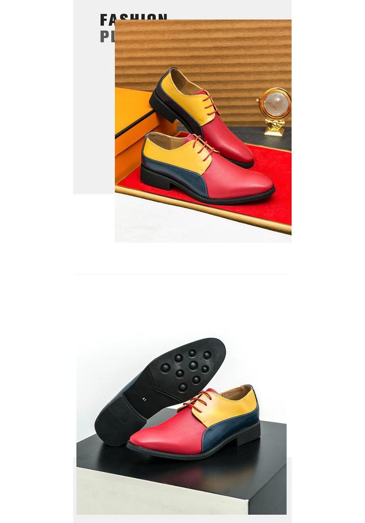 Men's Large Size Retro Color Block Casual Leather Shoes - British Style