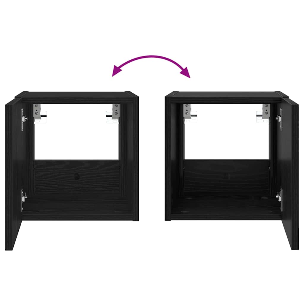 Wall Mounted TV Cabinet with LED Lighting Black Oak Effect 30.5 X 35 X 30 Cm