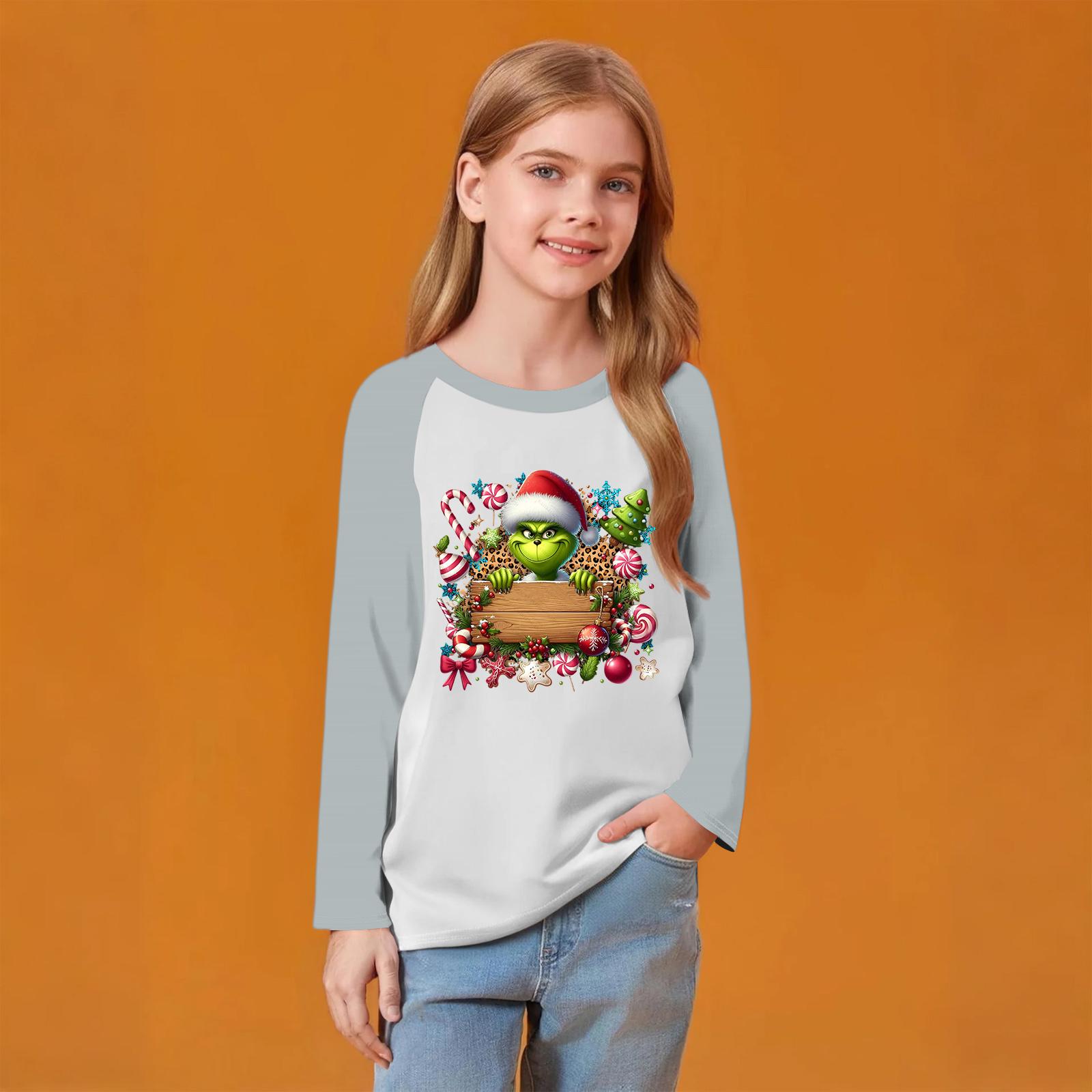 

Детский модный удобный пуловер с рождественским принтом на шее, топ с длинным рукавом 150