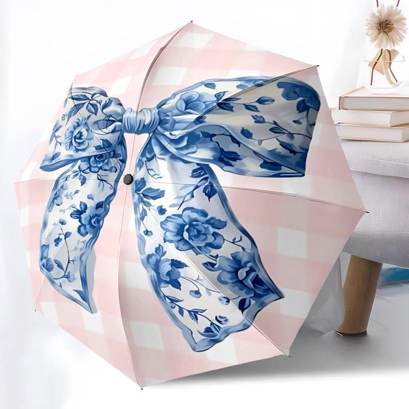 1pc Floral BowAutomatic Open/close Folding Umbrella, Compact Portable Travel Umbrella, Perfect Birthday/Holiday, Cute Umbrella y020