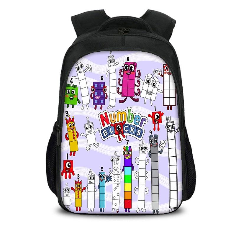 Plecak dla dzieci chłopców dziewcząt Numberblocks Torba szkolna Plecak podróżny Duża pojemność Wytrzymały materiał nylonowy Przestronna pojemność 20 l Wiele przegródek