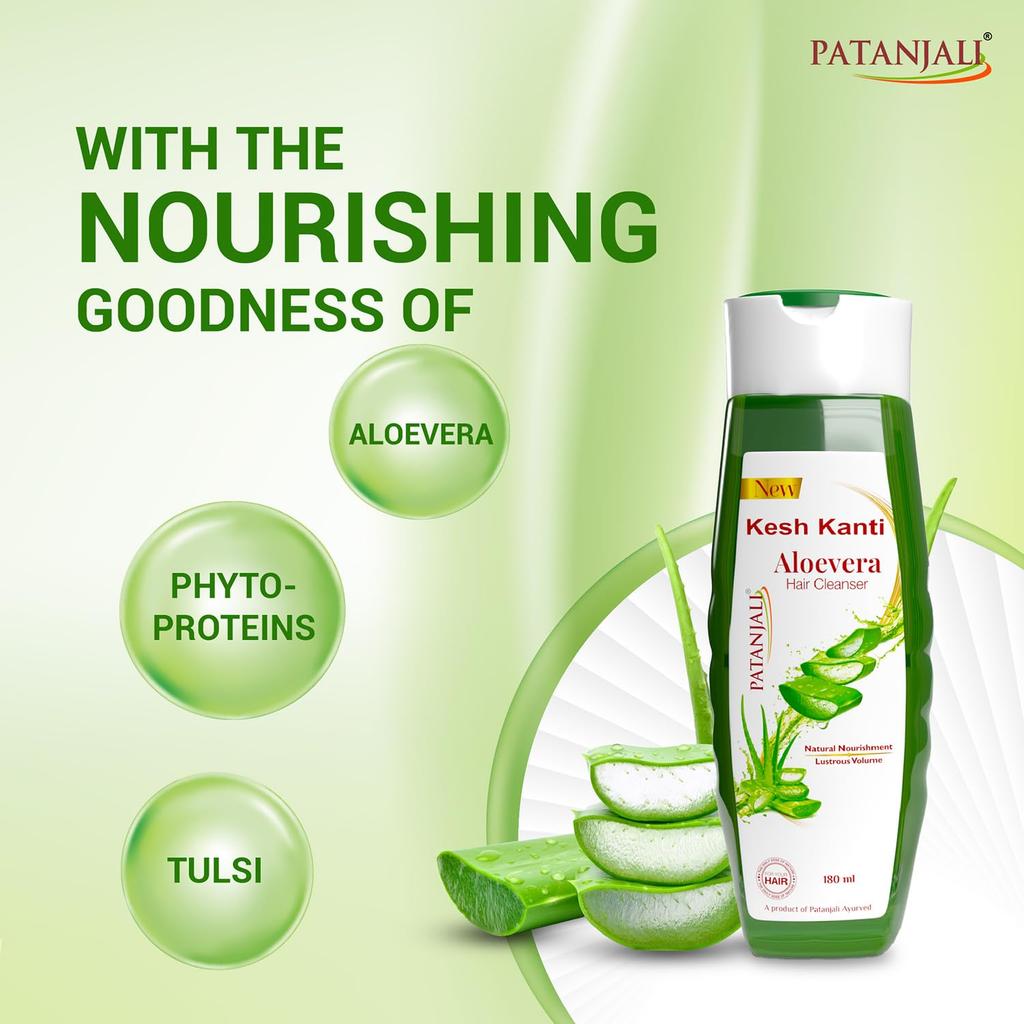 Patanjali Kesh Kanti Aloe Vera Hair Cleanser 180 Ml Herbal Nourishing Shampoo For All Hair Types Scalp Care