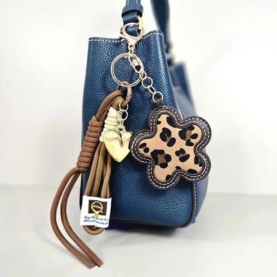 Leopard Print Flower Shape Bag Charm With Braided Rope For Handbags Pendant Hanging Charm