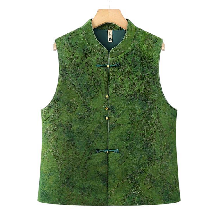 Women's Retro Print Sleeveless Mandarin Collar Vest - Spring/Autumn Fashion