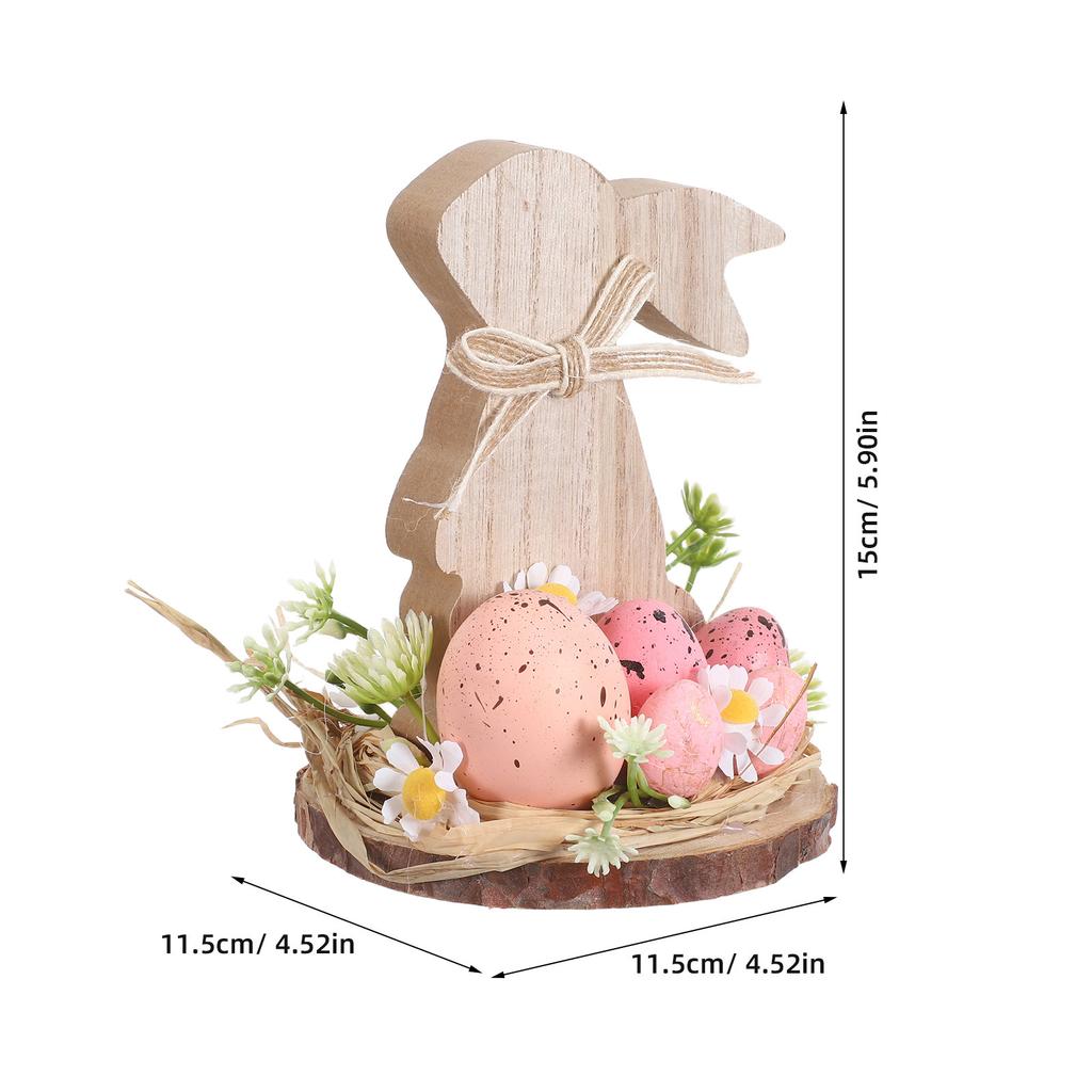 Vintage Wooden Easter Bunny Tabletop Centerpiece Farmhouse Spring Decor Egg Hugging Rabbit with Flowers for Dining Table Cabinet