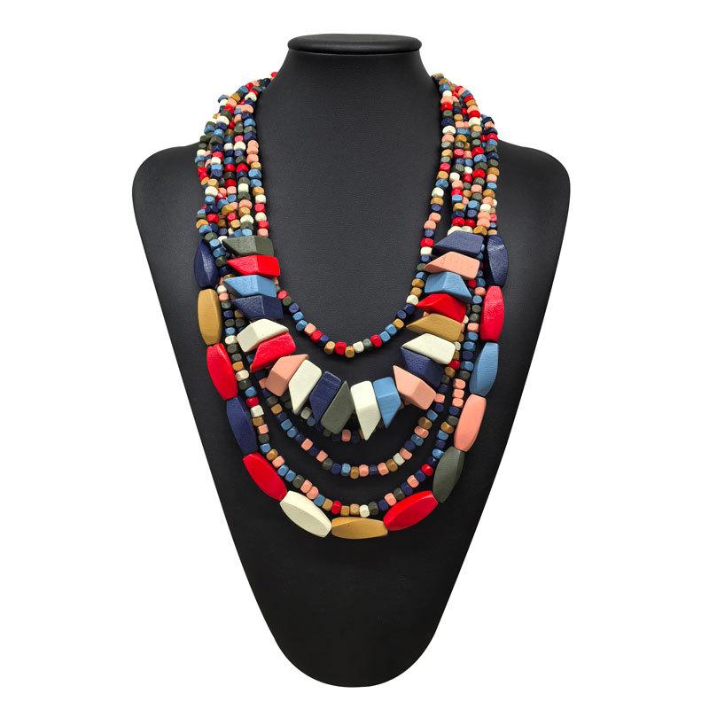 Irregular Colored Wooden Bead Necklace Hot Selling Personalized Fashion Accessory Bohemian Multilayer Wood Bead Choker Necklaces
