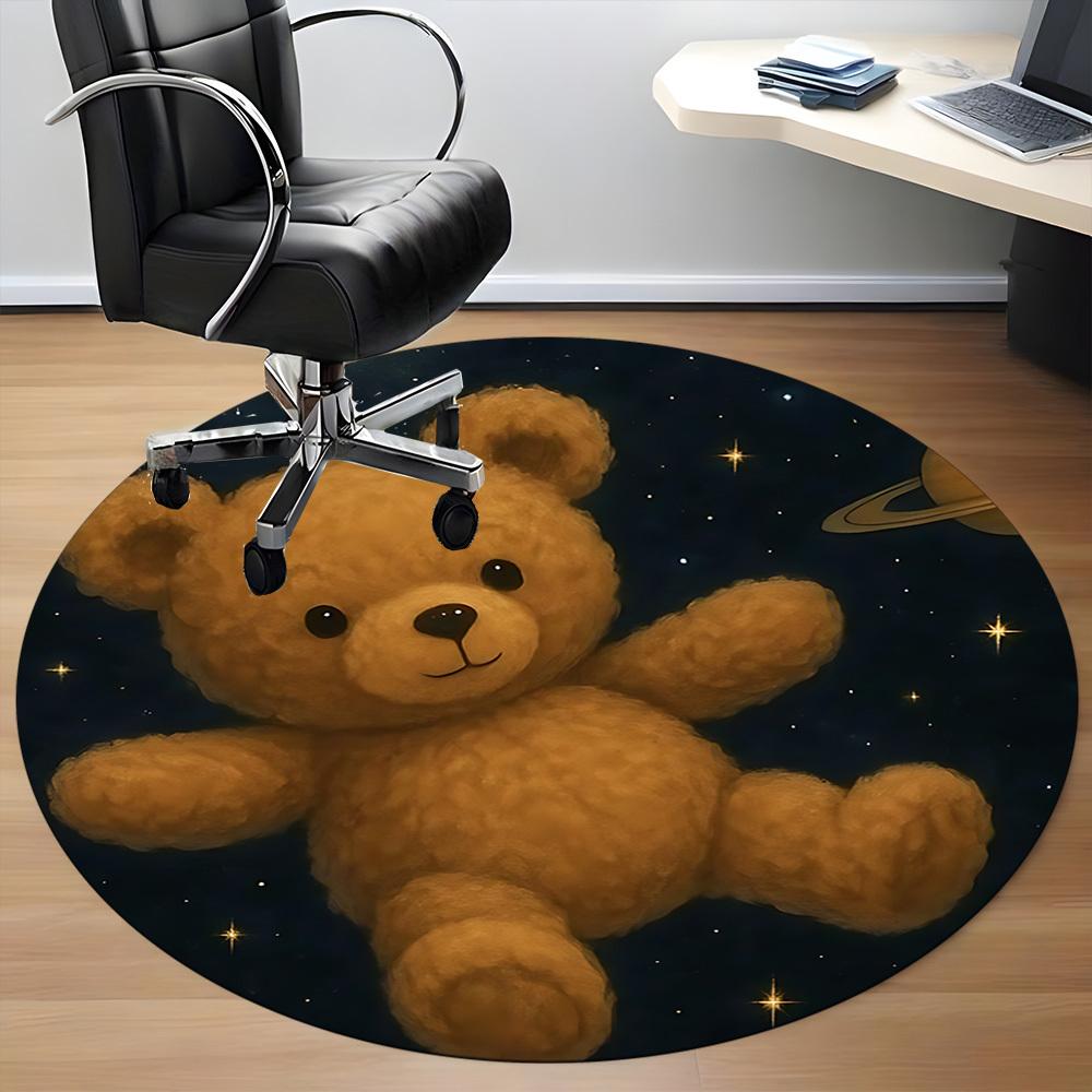 1PC Teddy Space Office Round Area Rug, Mat Suitable ForOffice, Under Office Chairs Bedroom Living Room Home Decor, Room Deco