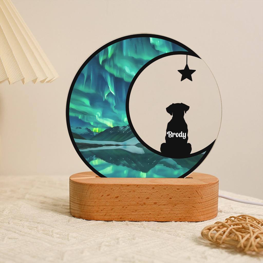 Personalized Acrylic Light Custom Pet Name Unique Moonlight Pattern Paired with a Pets Back View Creative Keepsake for Pet Owner