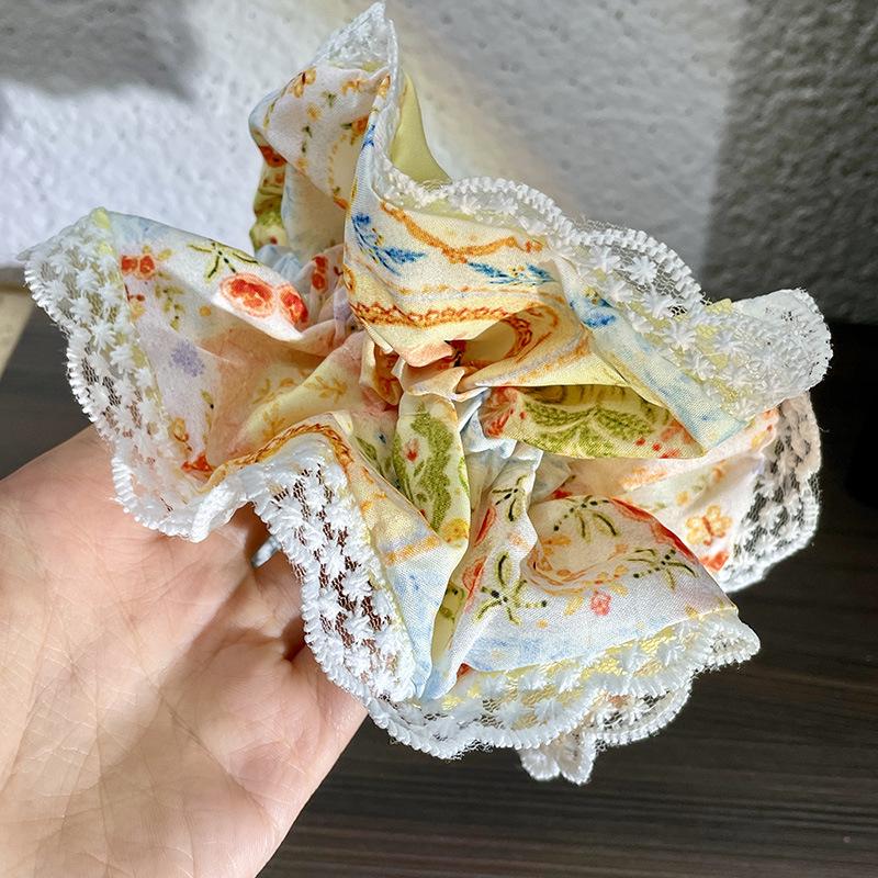 Floral Lace Edge Hair Tie: Women’s Korean Retro Fabric for Buns & Ponytails