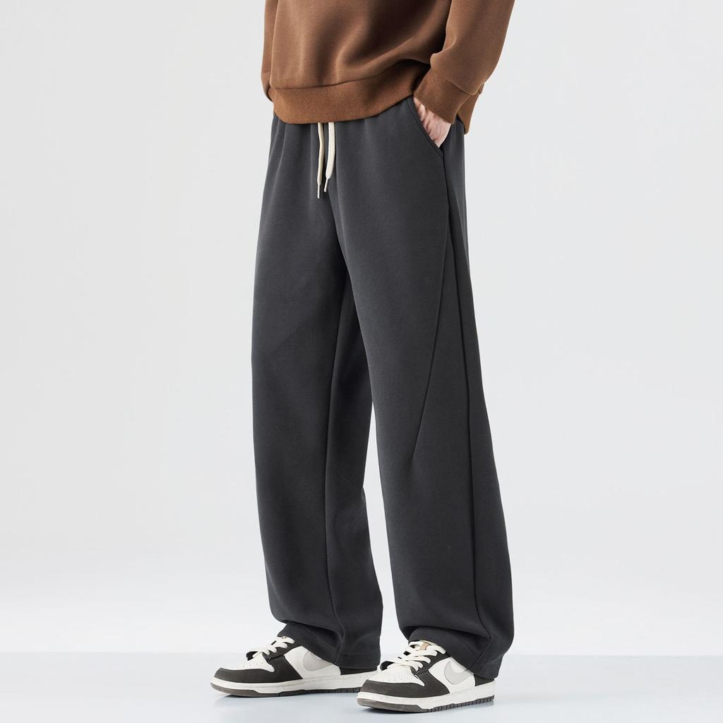 Retro trendy brand elastic waist sweatpants men's spring new loose wide-leg straight casual pants men