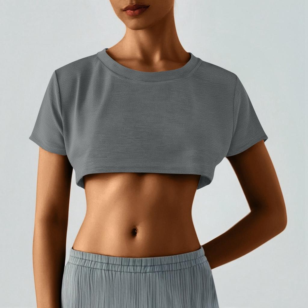 Damen Zweier Yuan Farbe Brust Kurz T-Shirt Niedlich Tag Sexy Crop Kurzarm T-Shirt