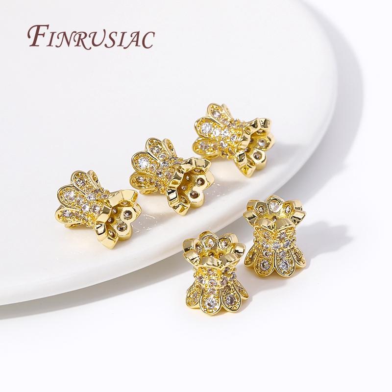 18K Gold Plated Inlaid Zircon Metal Spacer Beads, Double Side Bead Caps Bead For DIY Beading Jewelry Accessories Findings