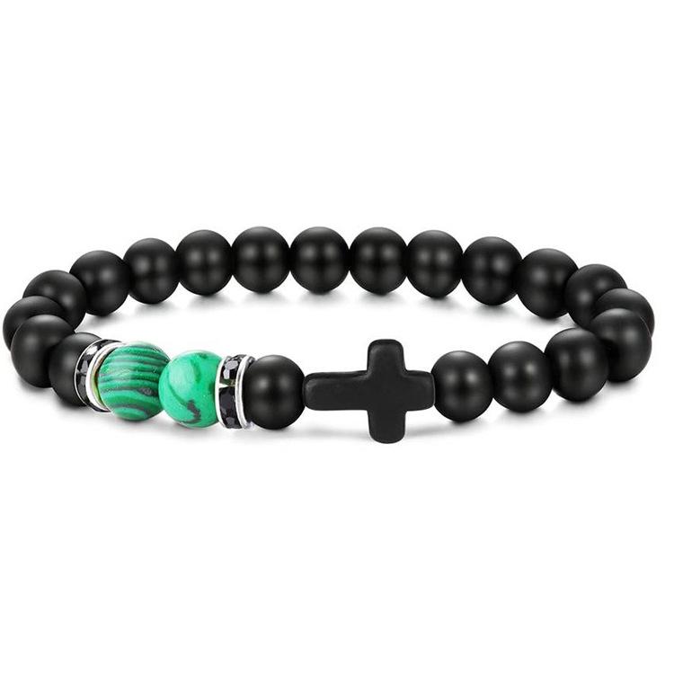 New Retro Cross Natural Stone Bracelet Tiger Eye Stone Lava Volcanic Stone Elastic Bead Men's Bracelet