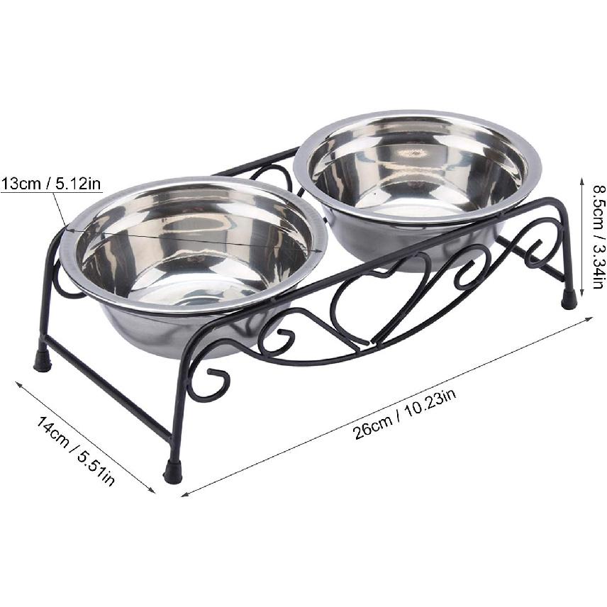 Pet Bowl, Stainless Steel Double Cat Dog Waterer Bowls Elevated Dog Feeder Pet Food Water Bowls with Retro Iron Stand Double Diner Feeder Bowls