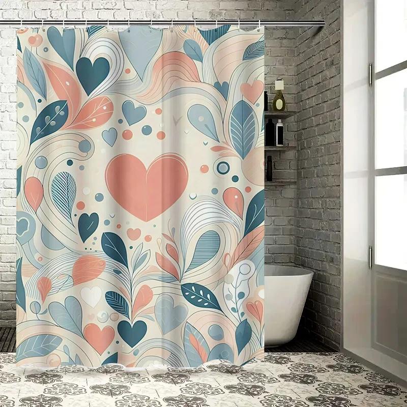 Abstract Heart and Leaf Shower Curtain - Modern Artistic Design for a Unique and Stylish Bathroom Décor
