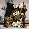 Extra Large 152.4X203.2 Cm Hawaiian Throw Blanket - Black And Golden Tropical Plumeria Floral And Tribal Pattern - Lightweight All-Season Soft Couch, 