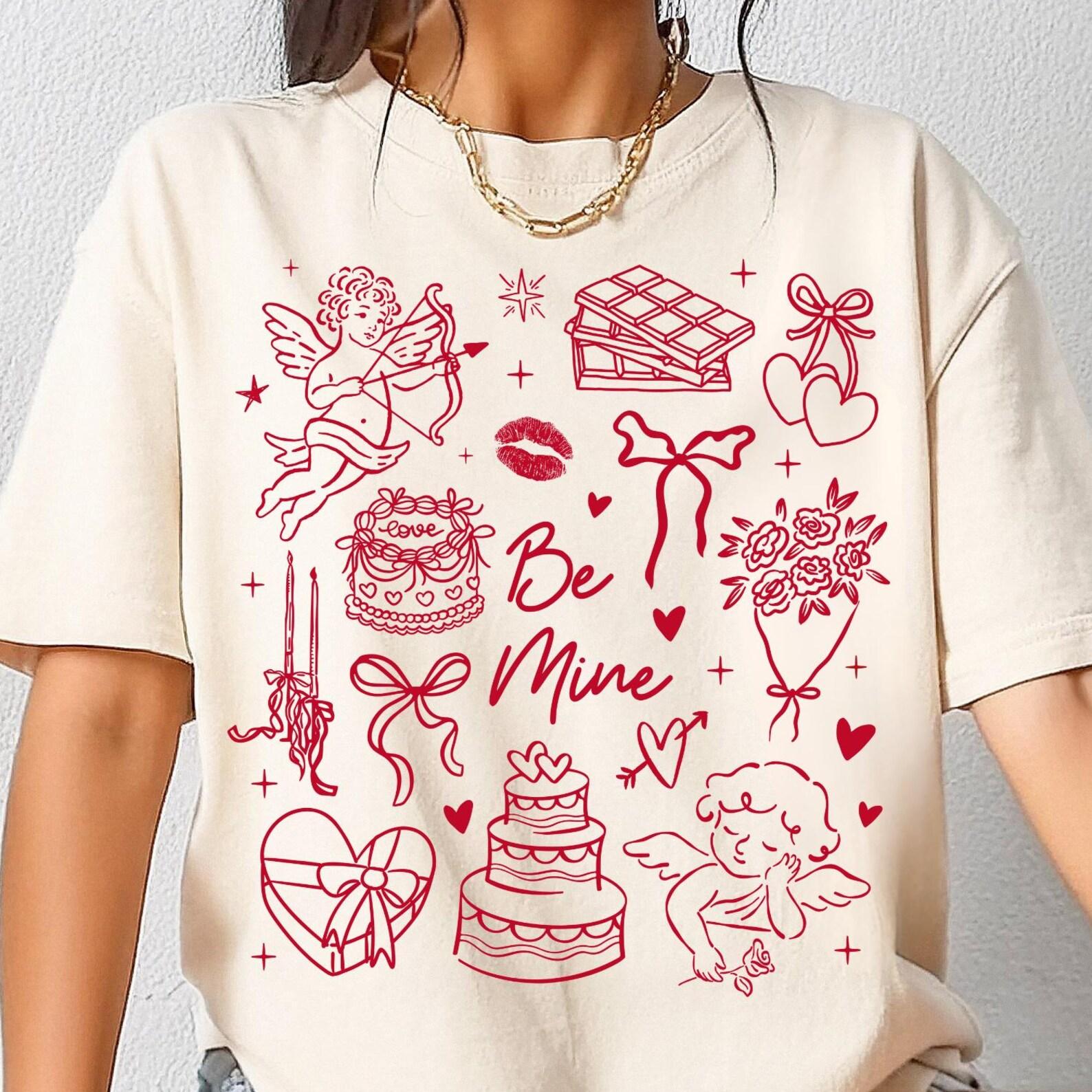 Be Mine Valentine Comfort Colors® T-Shirt, Vintage Valentine s Shirt - Women s Trendy Valentine Doodle Tee S