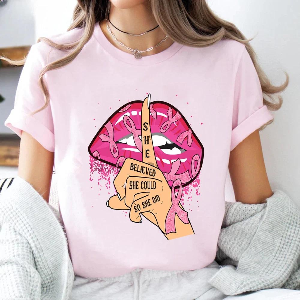 Breast Cancer Awareness Shirt She Believe She Could So She Did Pink Ribbon Tee S