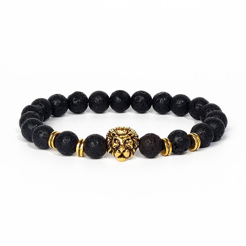 Leopard Head Beaded Bracelets for Men Women 8mm Rock Lava Stone Crown King Lion Charm Bracelet Set Natural Stone Elastic Jewelry