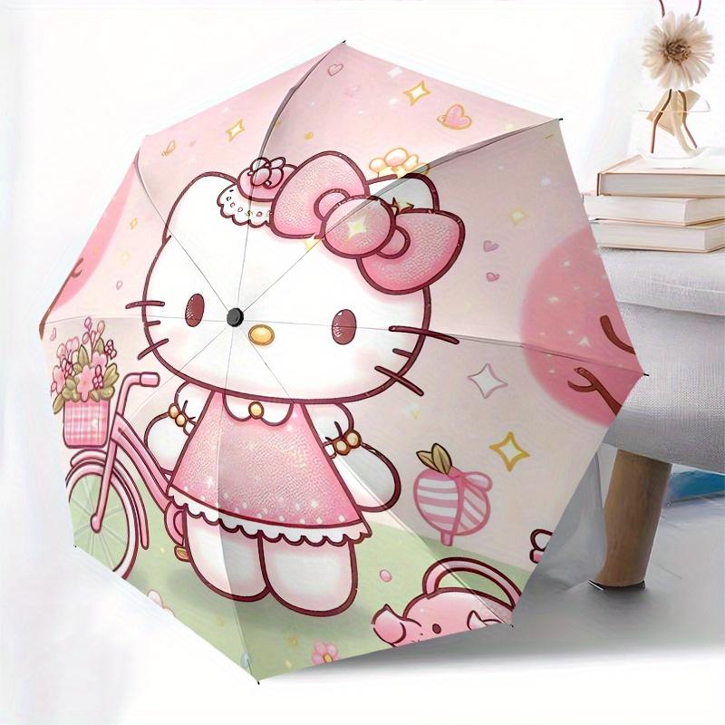 Hello Kitty,Pink Theme Automatic Folding Umbrella-Simple 8-Rib Design, Bright Cartoon Pattern, Durable Iron Frame, Suitable For Travel, Outd