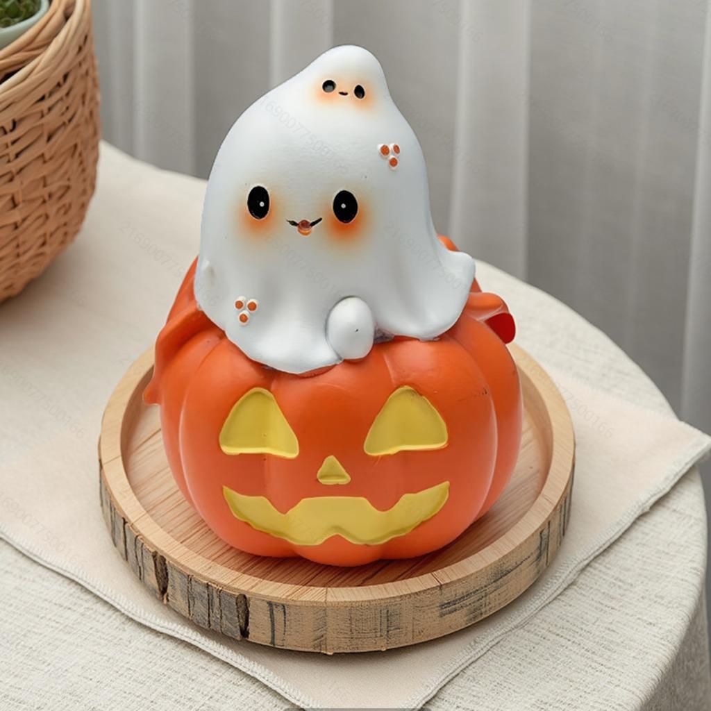 Spooky Cute Ghost on Pumpkin Resin Figurine - Halloween Home Decor, Tabletop Ornament, Gift for Festival Part