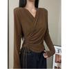 Plus Size Autumn 2025 V-Neck Cross Design Long Sleeve Slimming Women's Top